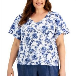 INC International Concepts Floral Print Poplin Top Phoebe Blooms Womens Size 1X